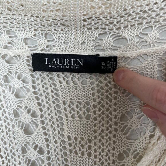 Lauren Ralph Lauren 1X White ivory Long Linen Crochet Cardigan Sweater - Picture 2 of 14